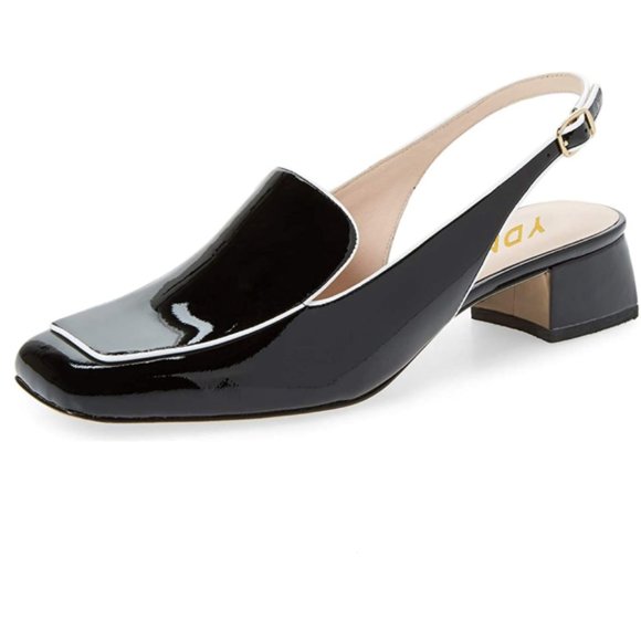YDN Shoes - YDN Closed Square Toe Block Low Heels Slingback
